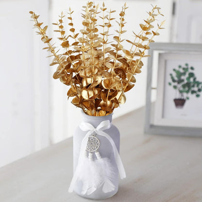 Künstliche Eukalyptus Zweig Gold Blätter Deko 20 Stück Kunstpflanzen