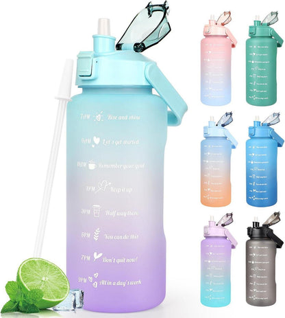 2L Auslaufsichere Trinkflasche mit Zeitmarkierung & Strohhalm