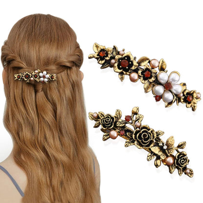 Französische Vintage Haarspange Groß Kristall Blume Perle Hair Clip