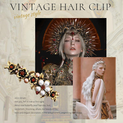 Automatische Haarspangen Damen Vintage Groß Blume Kristall Perle Hair