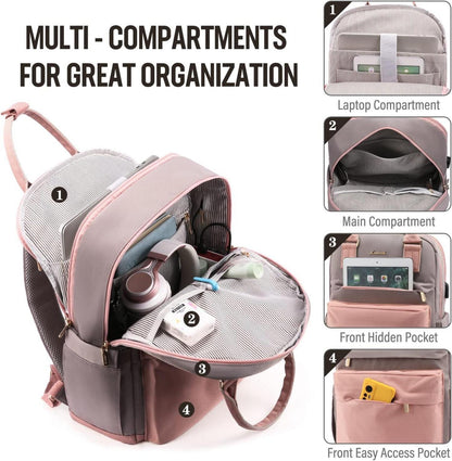 LOVEVOOK Damen Rucksack 15,6 Zoll Laptop Wasserdicht Rosa