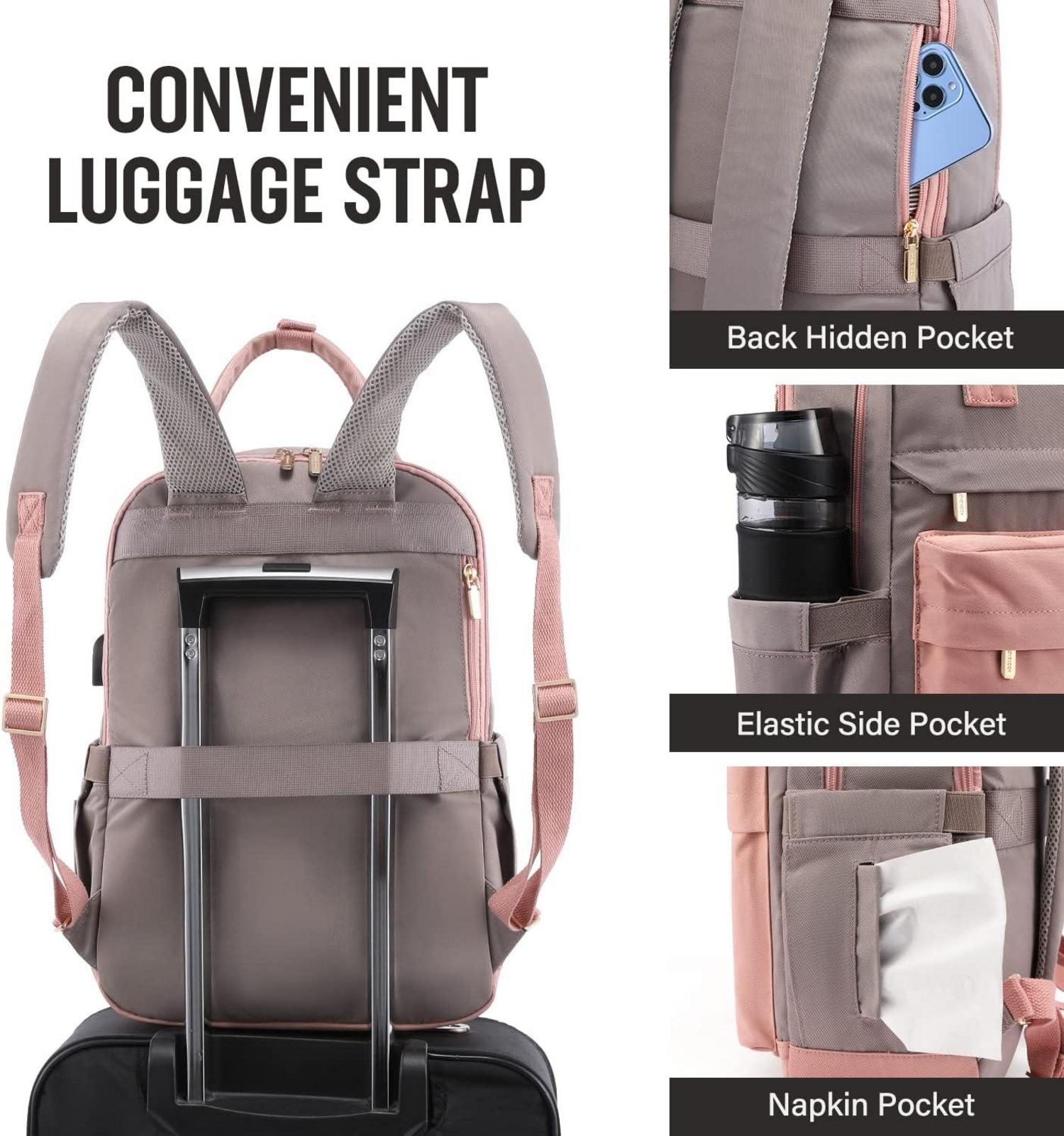 LOVEVOOK Rucksack Damen 15,6 Zoll Laptop Wasserdicht USB Daypack Uni ReiseRose Grau