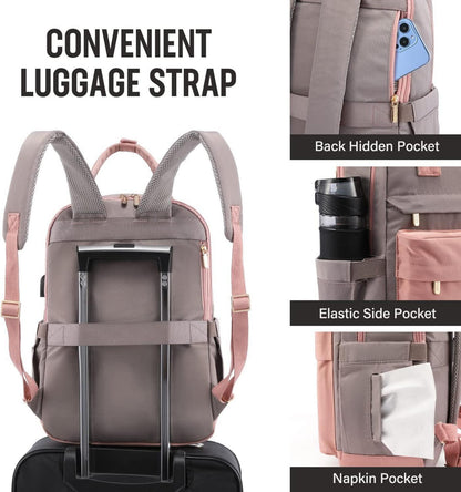 LOVEVOOK Rucksack Damen 15,6 Zoll Laptop Wasserdicht USB Daypack Uni ReiseRose Grau