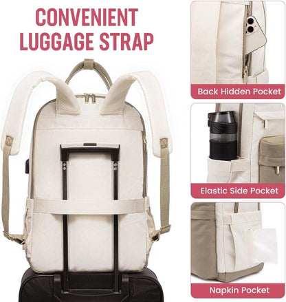 LOVEVOOK Damen 17 Zoll Laptop Rucksack Wasserdicht Khaki Beige