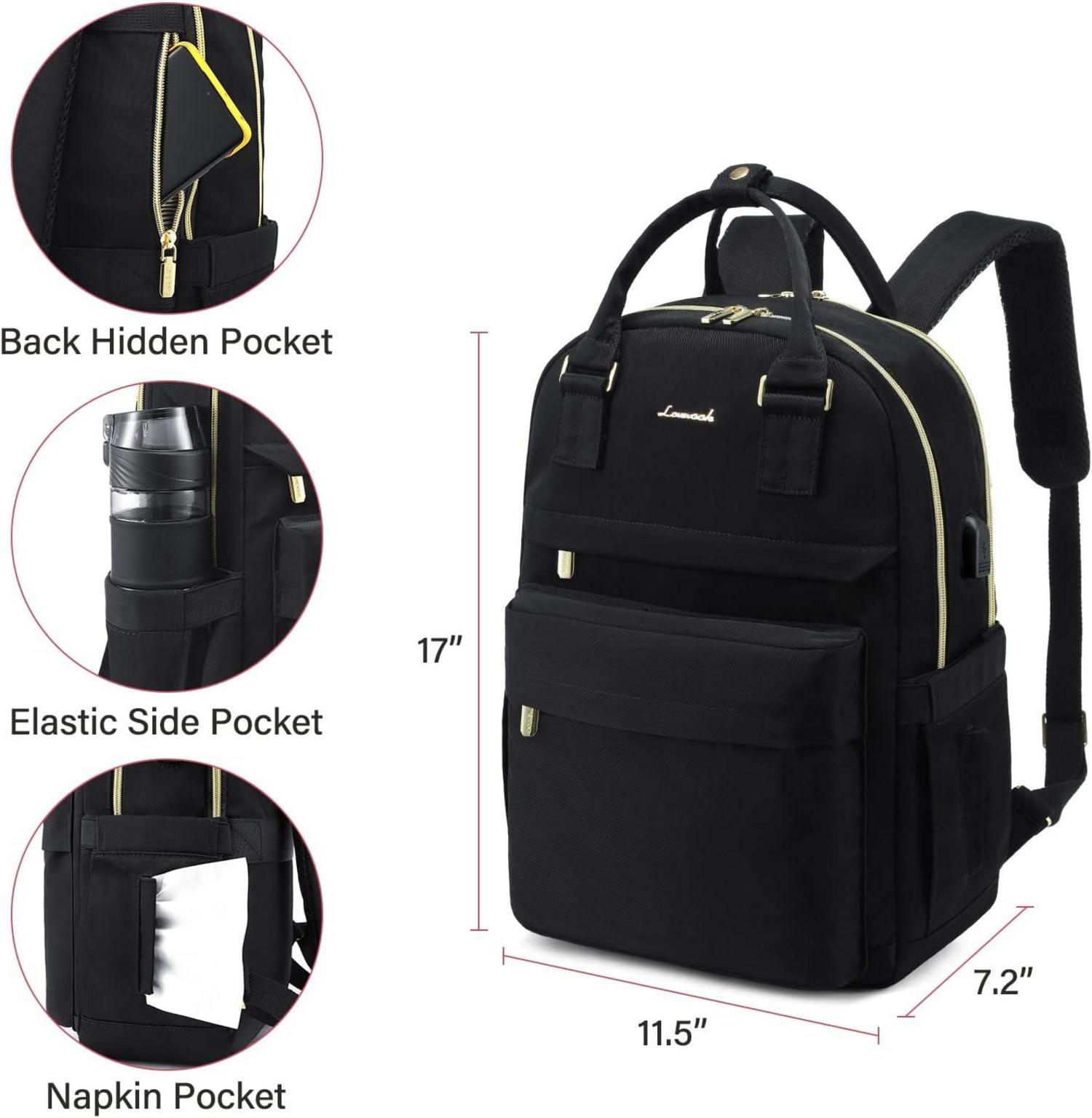 Schwarzer LOVEVOOK Damen Rucksack 15,6 Zoll Laptop Wasserdichter Daypack