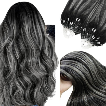 Silber Ombre Microring Haarverlängerung 50cm - 1B/S/1B