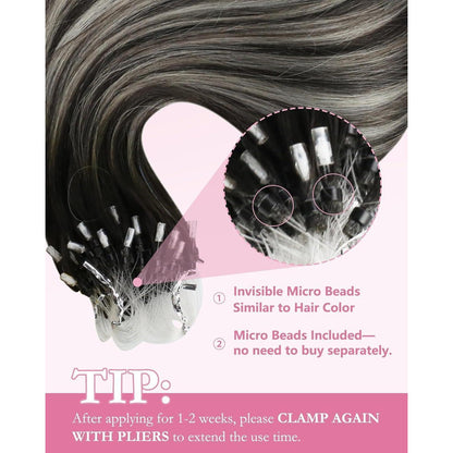 Silber Ombre Microring Haarverlängerung 50cm - 1B/S/1B