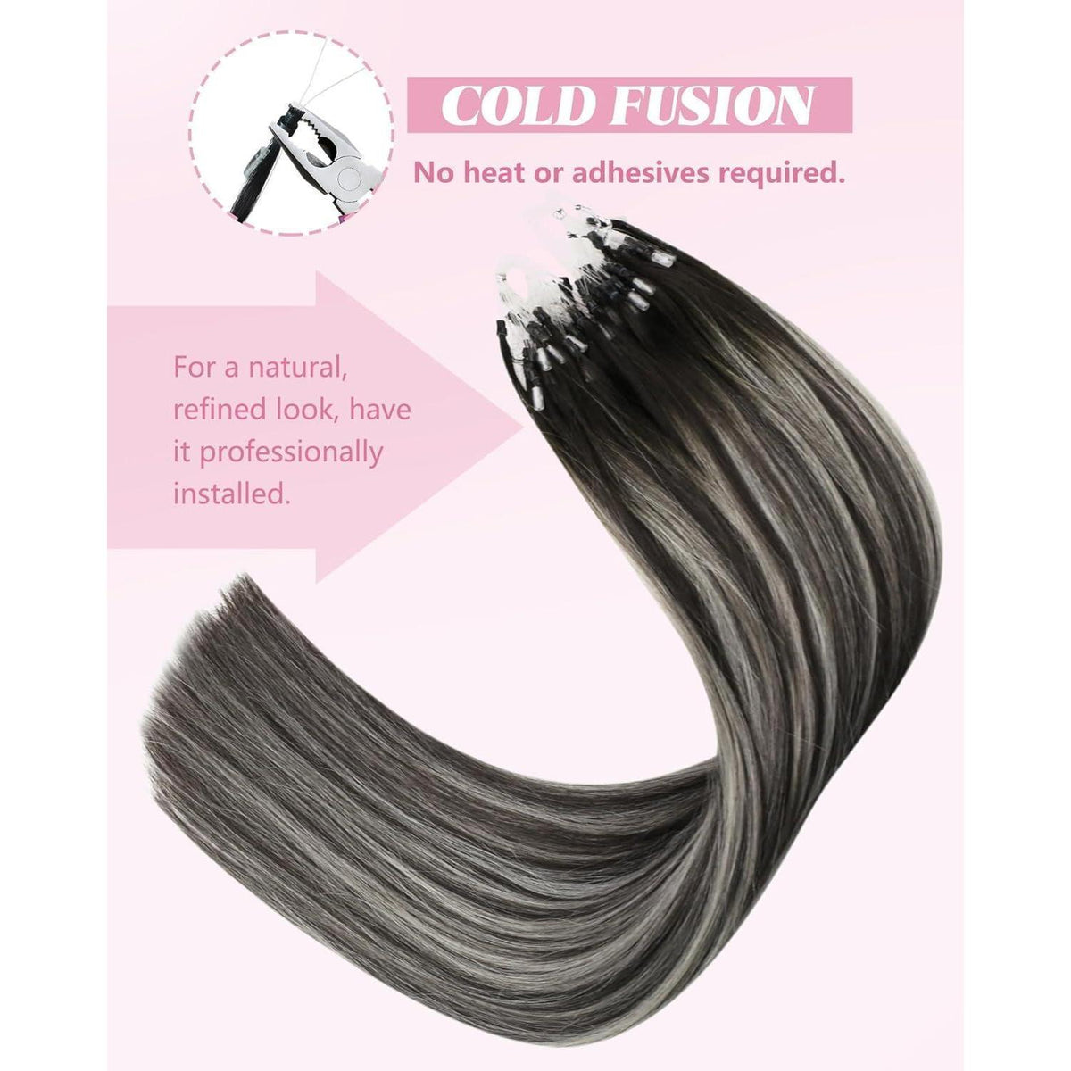 Silber Ombre Microring Haarverlängerung 50cm - 1B/S/1B
