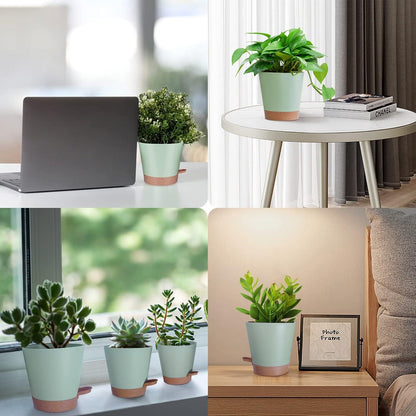 5er Pack Selbstbewässernder Kunststoff Blumentopf Set Rund Grün 17.8-12.7cm