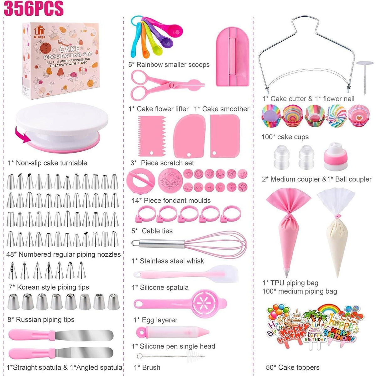 356-teiliges Torten Zubehör Set mit Drehteller & Spritzbeutel