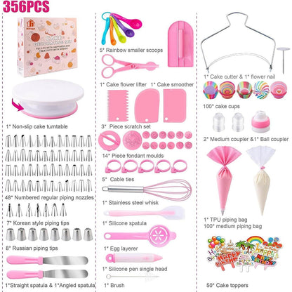 356-teiliges Torten Zubehör Set mit Drehteller & Spritzbeutel