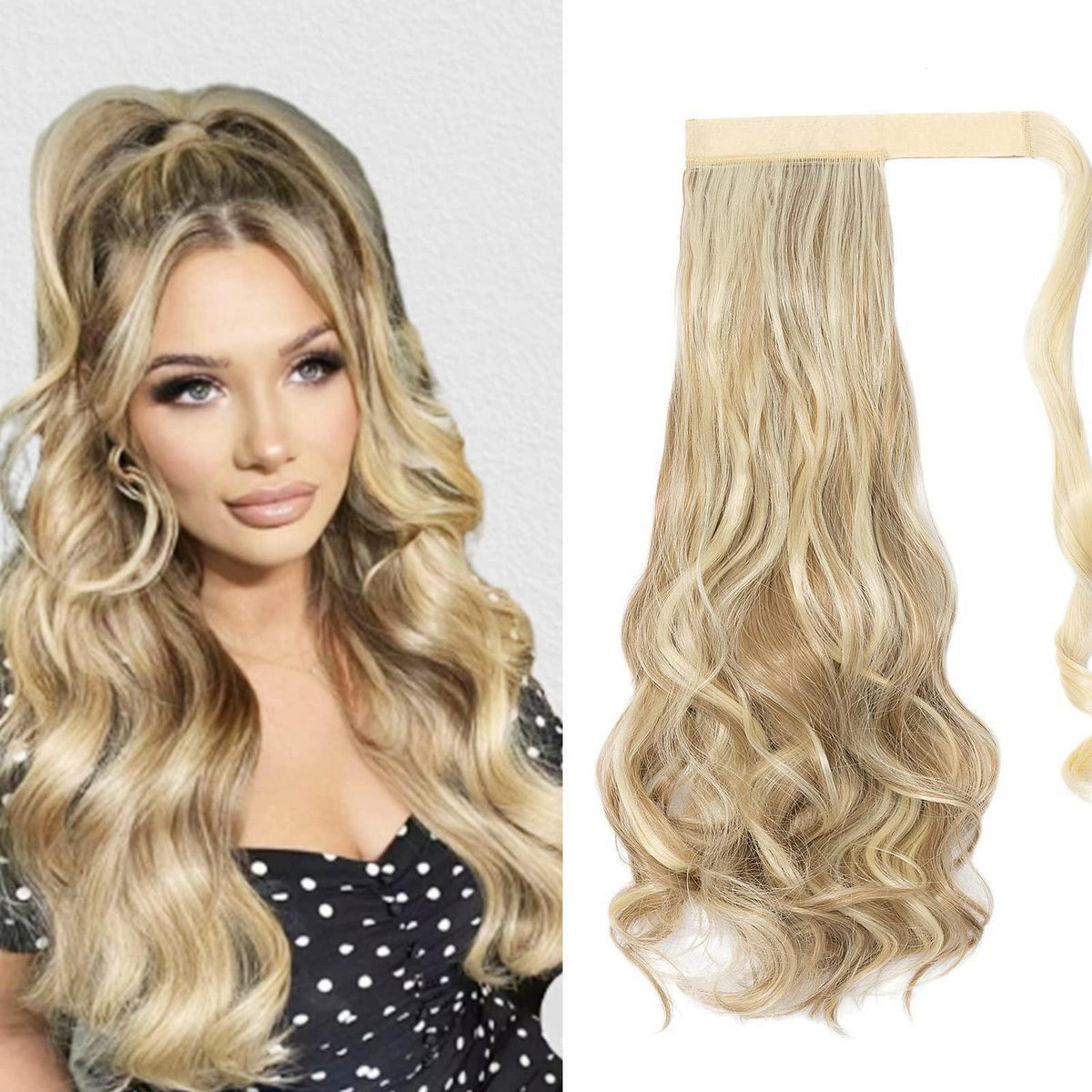 Lockiger Pferdeschwanz Clip-in Extension – Gebleichtes Blond & Sandy Blonde
