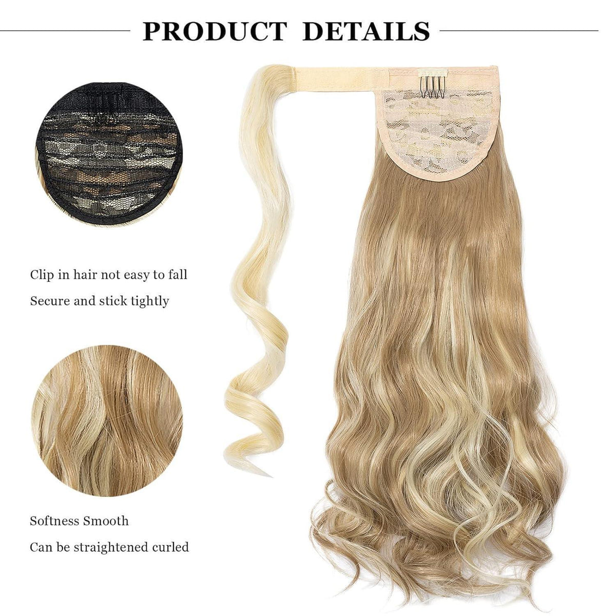 Lockiger Pferdeschwanz Clip-in Extension – Gebleichtes Blond & Sandy Blonde
