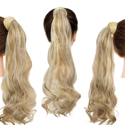 Lockiger Pferdeschwanz Clip-in Extension – Gebleichtes Blond & Sandy Blonde