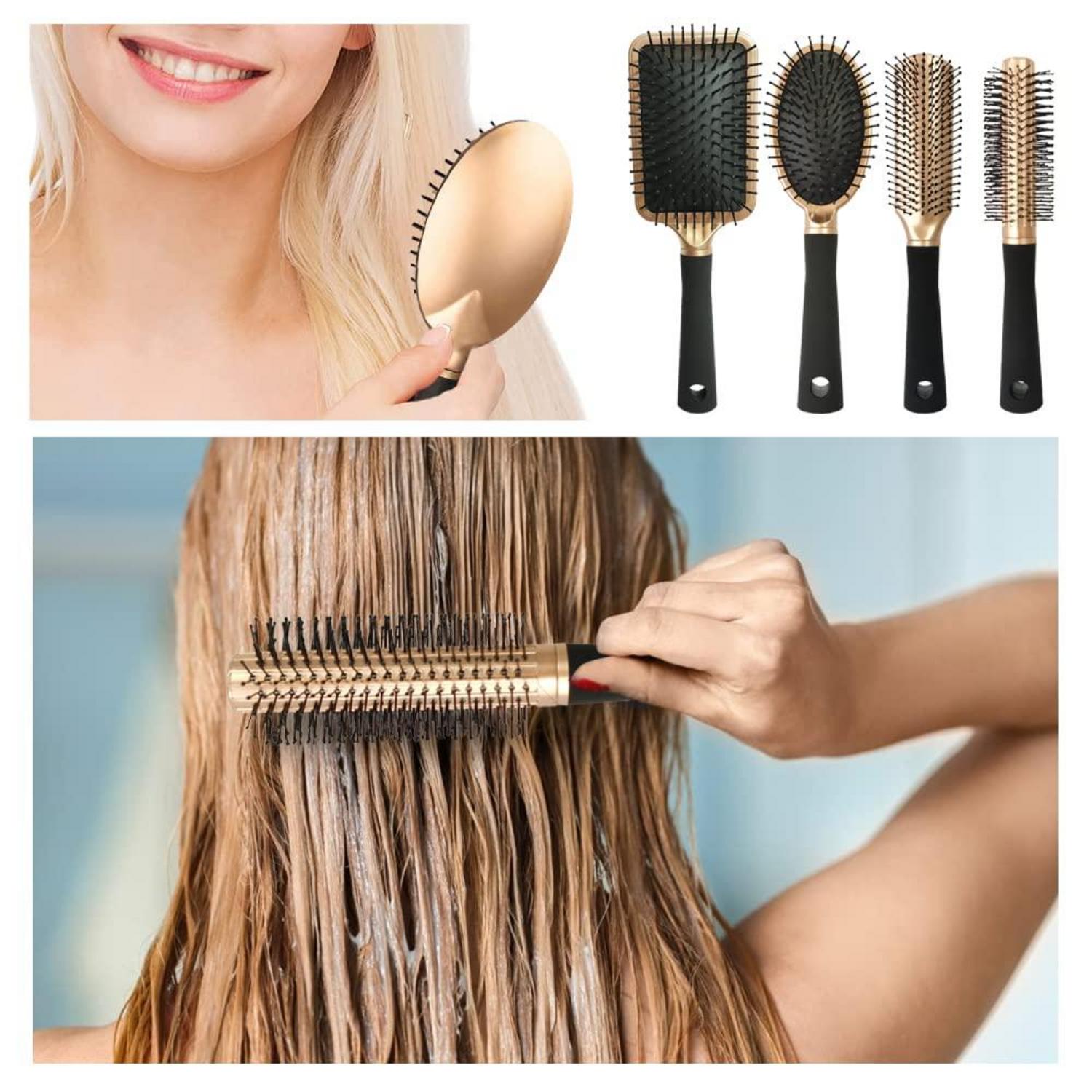 4-teiliges Professionelles Haarbürsten-Set Gold Flexibel für Männer