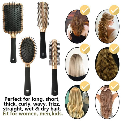 Professionelles 4-teiliges Haarbürsten-Set für langes lockiges Haar Gold