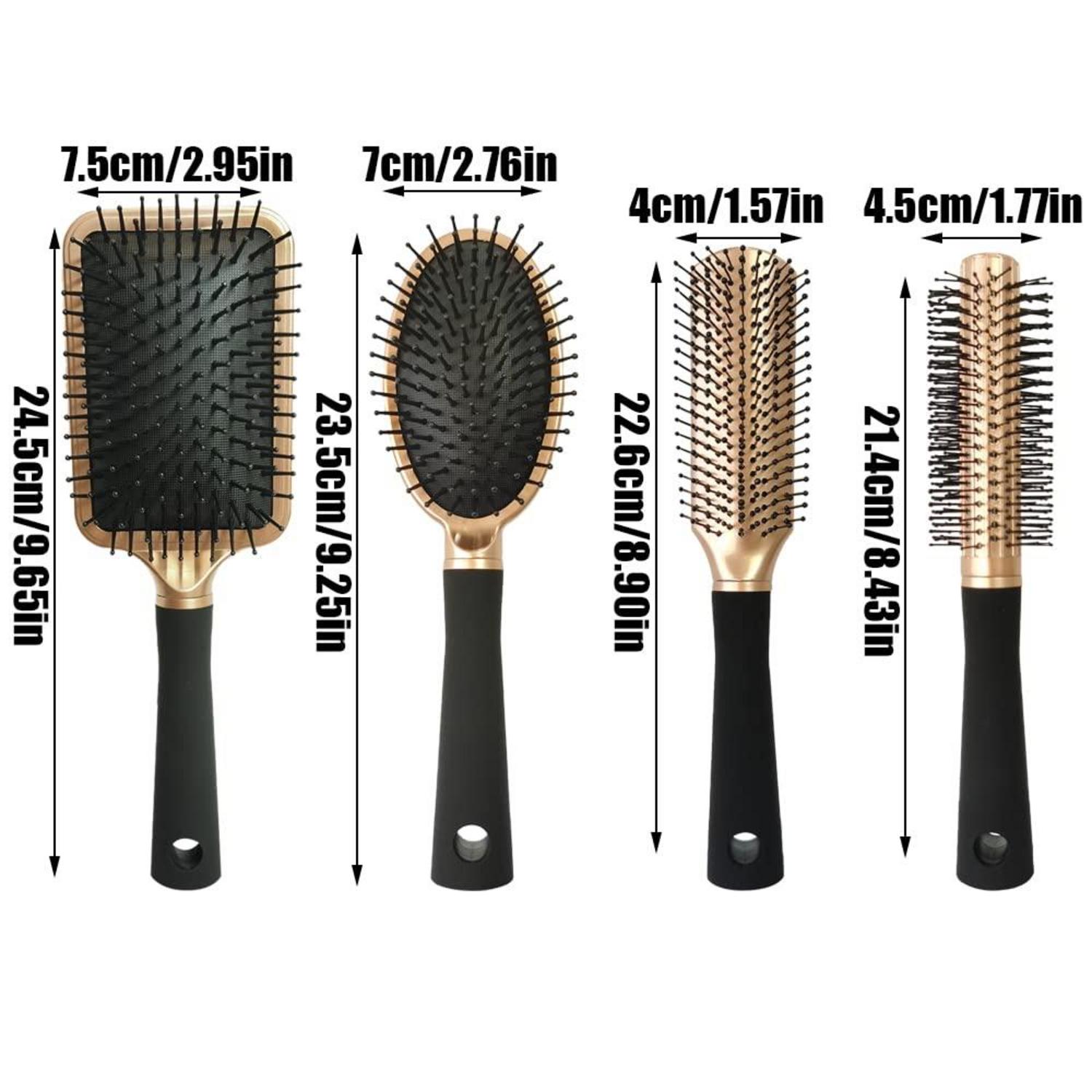 4-teiliges professionelles Haarbürsten-Set für Männer und Frauen, flexible weiche Nadelborsten, langes dickes lockiges Haar