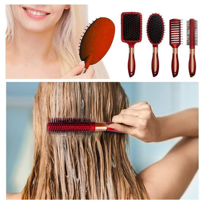 4-teiliges Haarbürsten-Set: antistatische Massage, ovale entwirrende