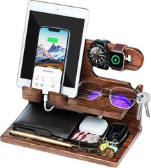 Geschenkset Herrentag Holz Organizer Phone Dockingstation Brau