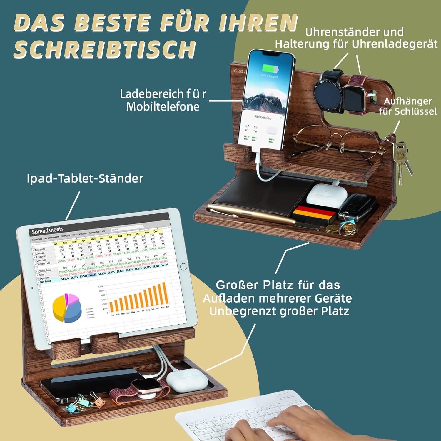 Geschenkset Herrentag Holz Organizer Phone Dockingstation Brau