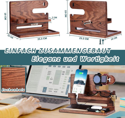Holz Organizer Geschenkset Handy Dockingstation Weihnachten Männer Valet Brown