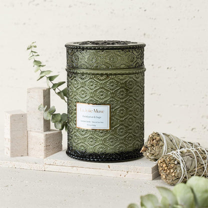 Duftkerze Eukalyptus Salbei Kerze im Glas Holzdocht 550g