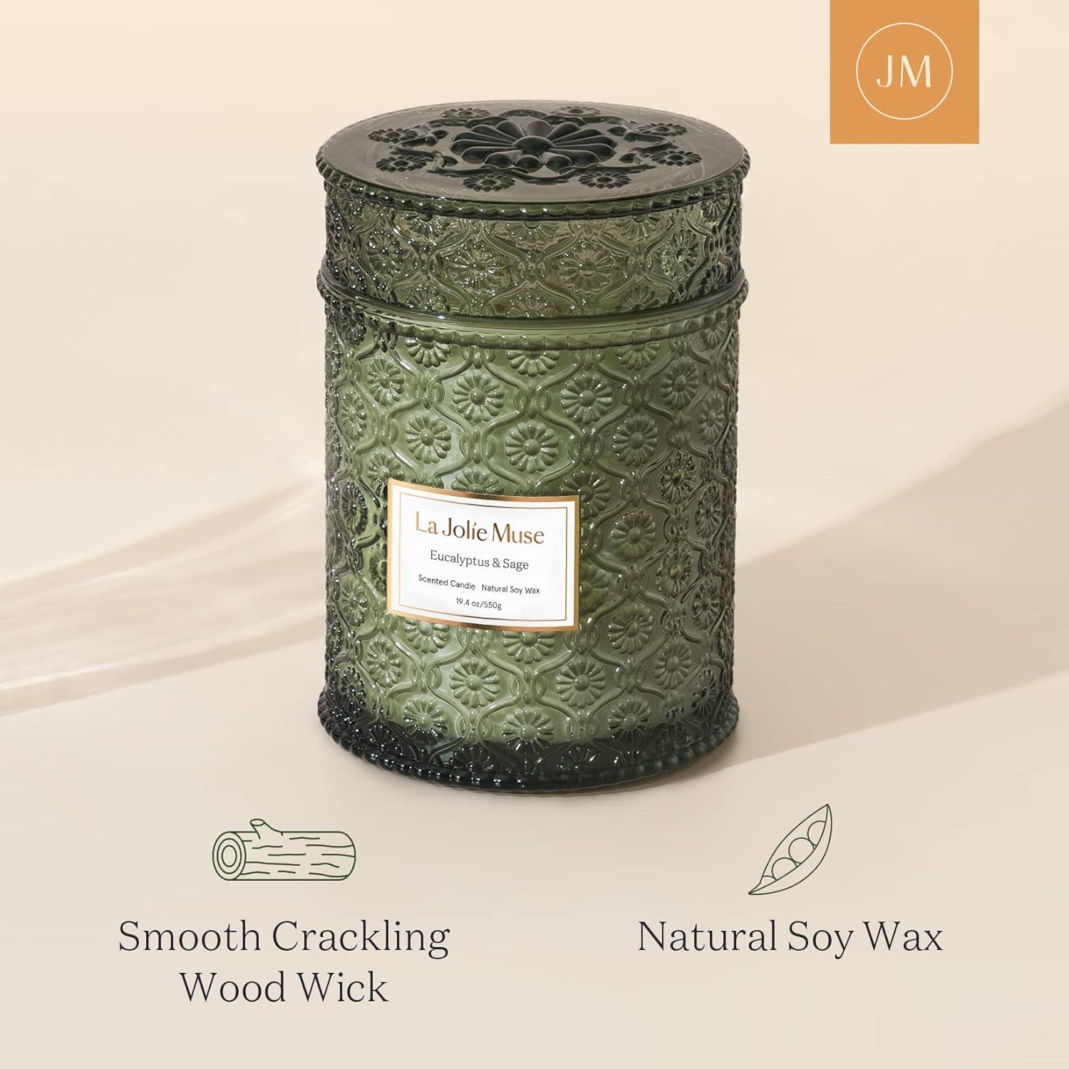 Duftkerze Eukalyptus Salbei Holzdocht Glas 550g 90h