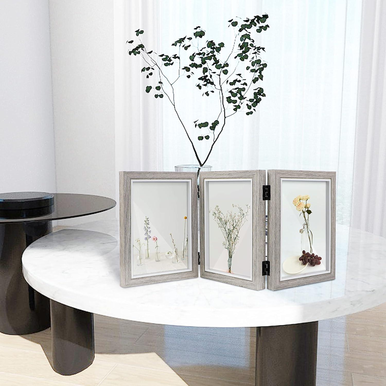 Shampsen 3 Bilderrahmen Collage Grau 13x18 Holzmaserung Faltbar Tisch Display Mutter Freund