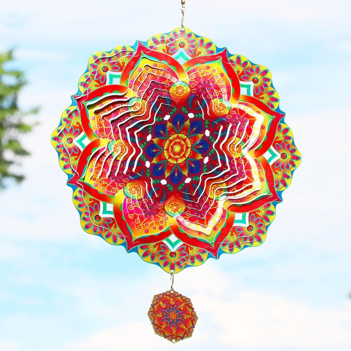 3D Edelstahl Windspiel – Kinetische Gartenkunst & Dekoration Rot