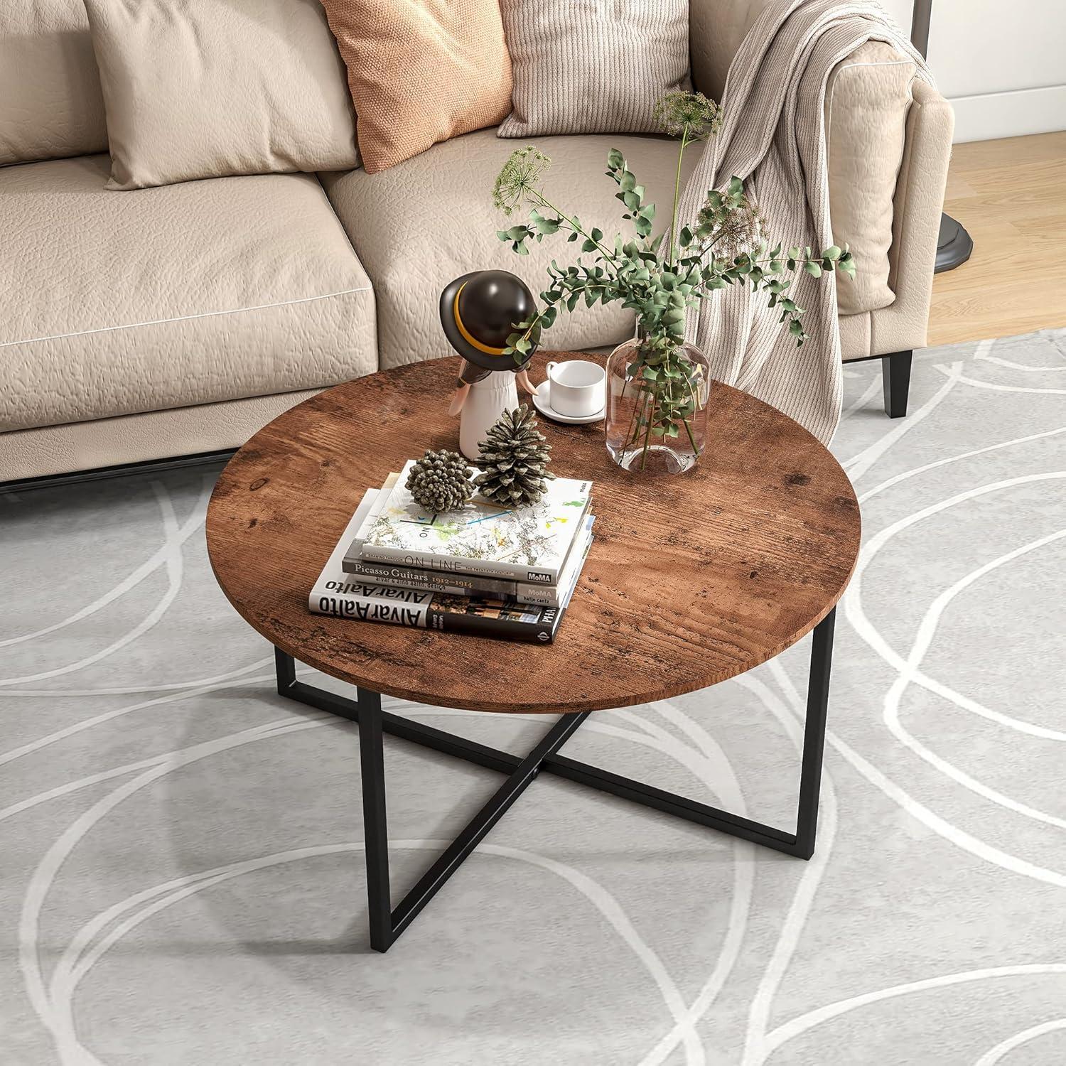 Runder Couchtisch Schwarz Metall Holz Wohnzimmertisch Modern