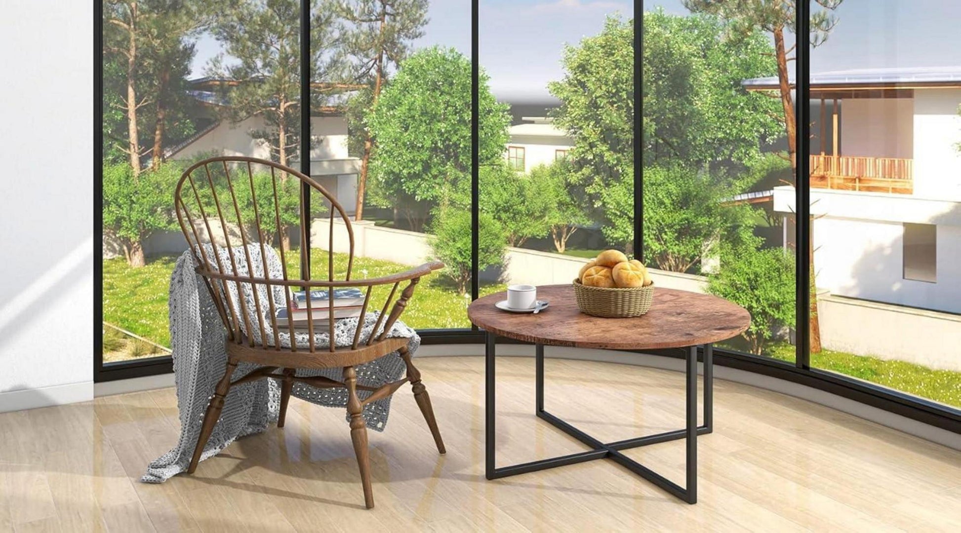 Runder Couchtisch Schwarz Metall Holz Wohnzimmertisch Modern
