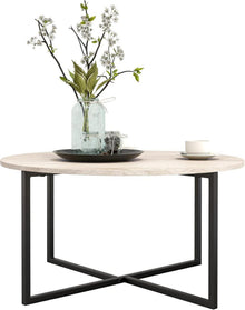 Runder Couchtisch Industriedesign Stahlgestell Schwarz Eiche