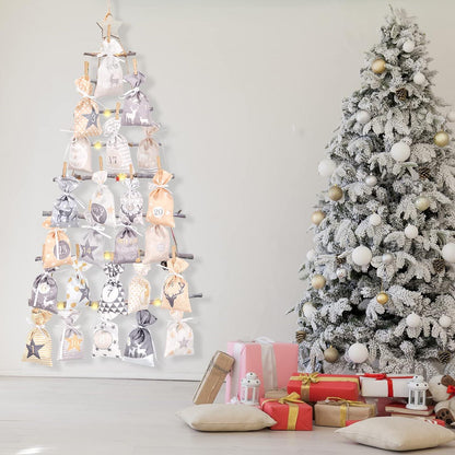 Adventskalender zum Befüllen Groß mit 24 Stoffbeuteln Gelb Grau
