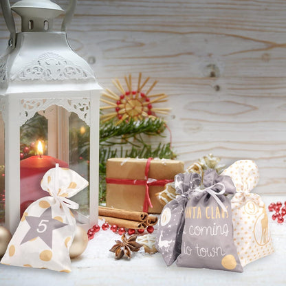 Adventskalender Groß Stoffbeutel Kette Gelb Grau Kinder 2024 Weihnachtskalender