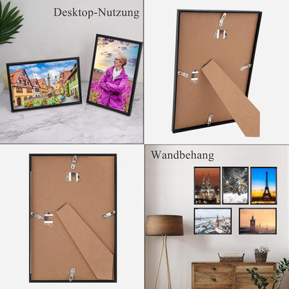 5er Set Schwarze Fotorahmen DIN A4 Plexi-Glas Nahtloser Haken