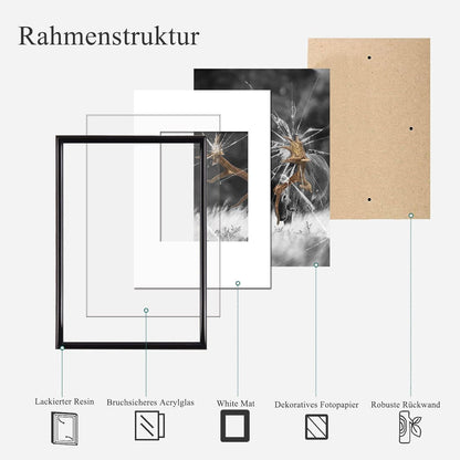 5er Set Schwarze Fotorahmen Bilderrahmen A3 Plexi-Glas Portraitrahmen