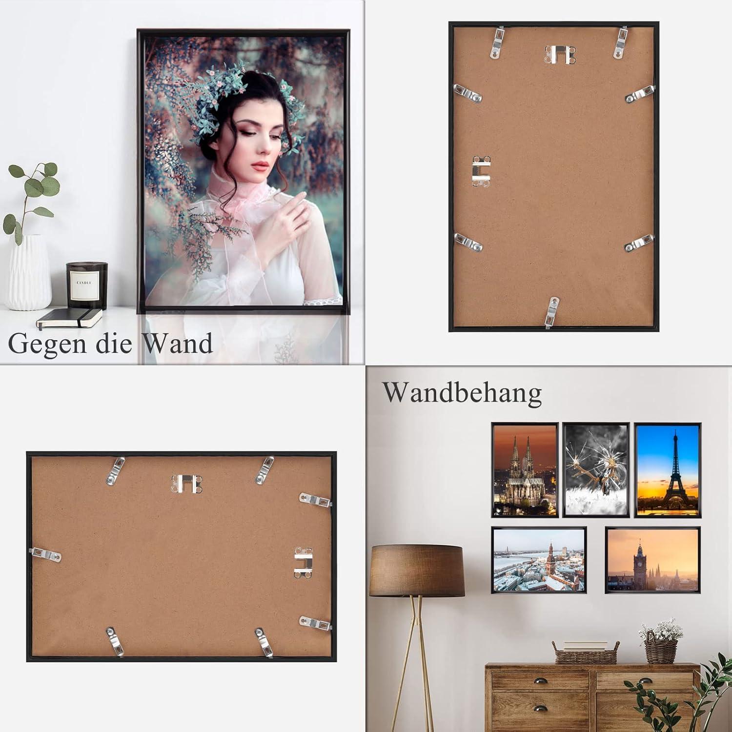 5er Set Schwarz Fotorahmen DIN A3 Plexi-Glas Haken Wohnzimmer Portrait