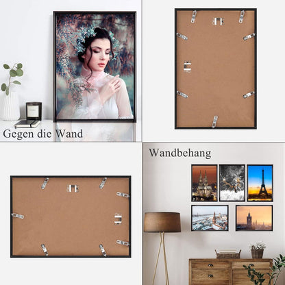 5er Set Schwarz Fotorahmen DIN A3 Plexi-Glas Haken Wohnzimmer Portrait