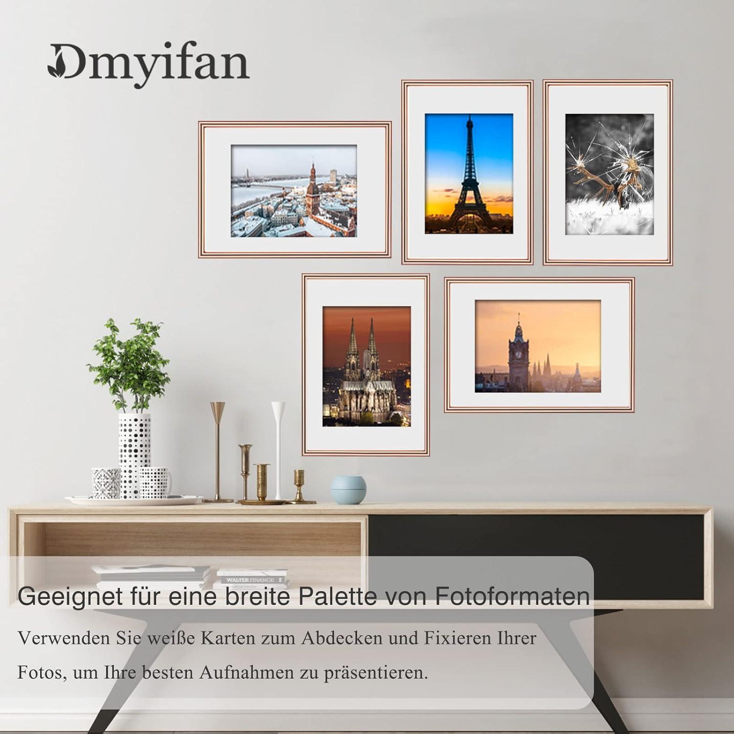 Gold Bilderrahmen Set DIN A4 (21 x 29,7 cm) 5er Pack - Plexi-Glas Portraitrahmen mit Haken - Wohnzimmer Deko für Fotos