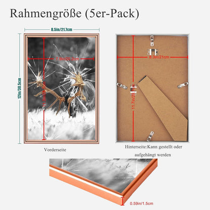 Gold Fotorahmen 5er Set DIN A4 Plexi-Glas Portraitrahmen Wand & Tischdekoration