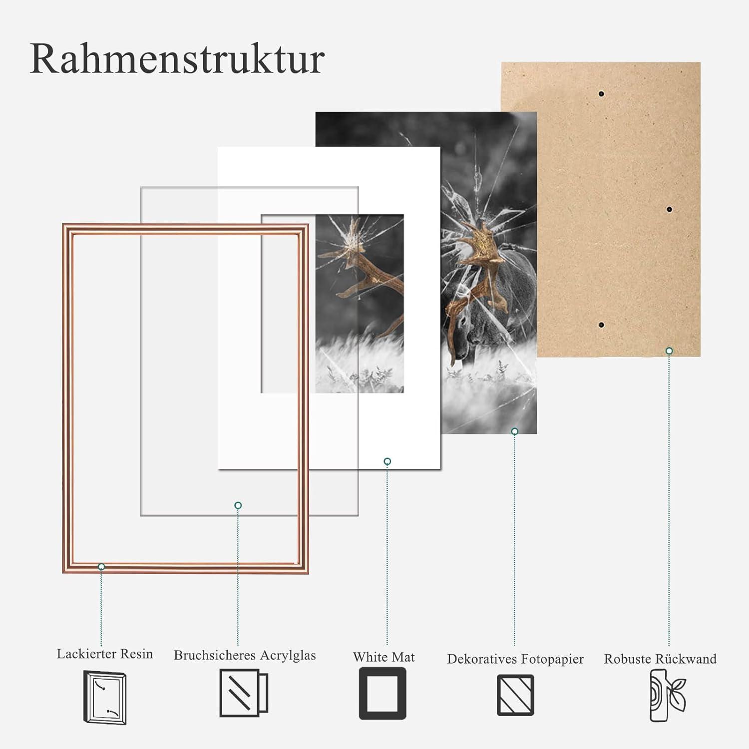 5er Set Gold Fotorahmen DIN A4 Plexi-Glas Rahmen Wohnzimmer Deko