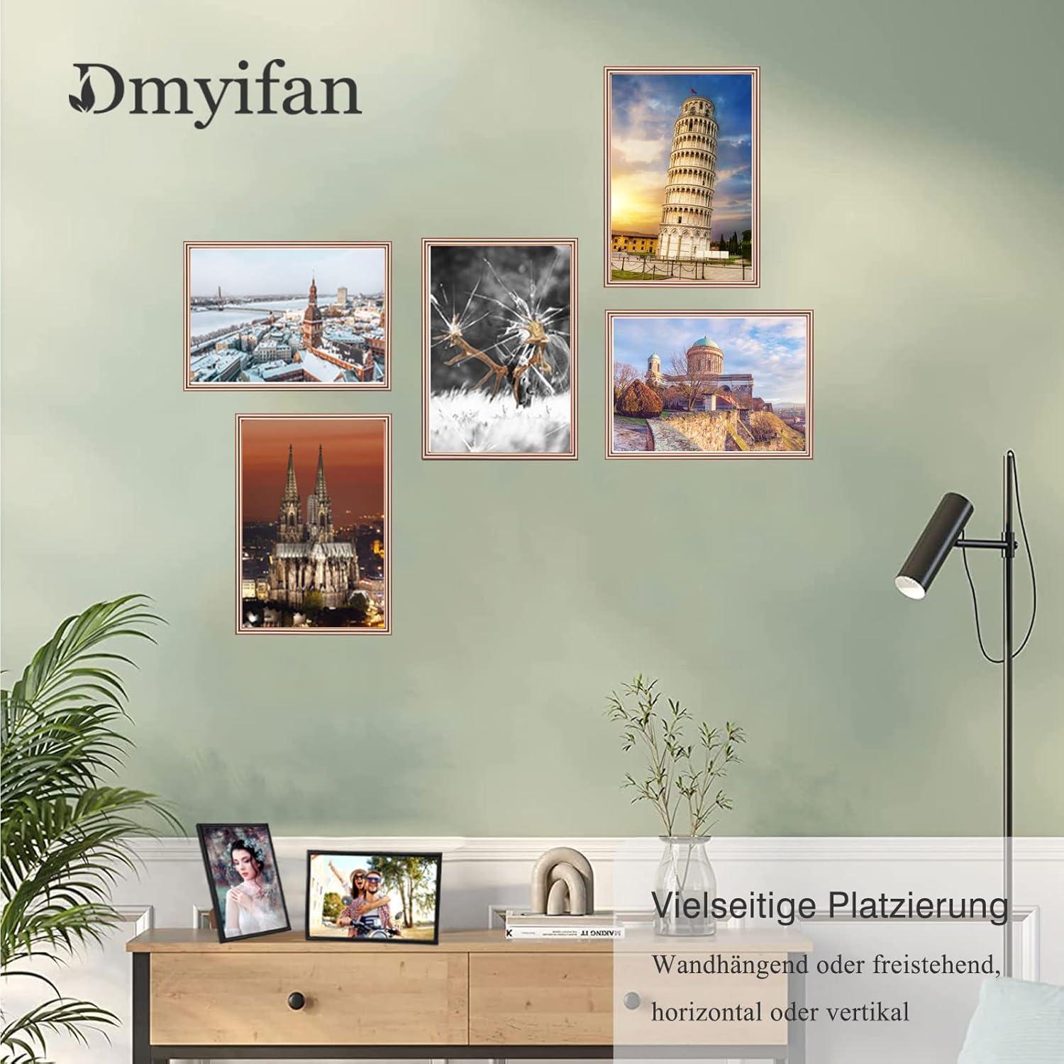 Gold Bilderrahmen Set DIN A4 (21 x 29,7 cm) 5er Pack - Plexi-Glas Portraitrahmen mit Haken - Wohnzimmer Deko für Fotos
