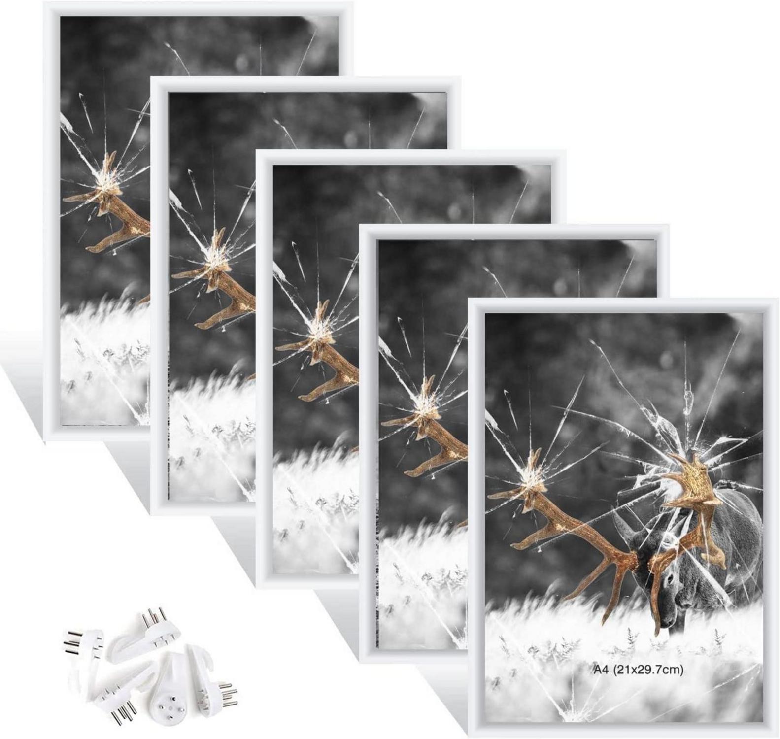 5er Set Weiß Fotorahmen Plexi-Glas A4 Portraitrahmen Wanddeko