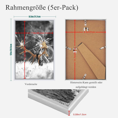 5er Set Weiß Bilderrahmen DIN A4 Plexi-Glas Portraitrahmen