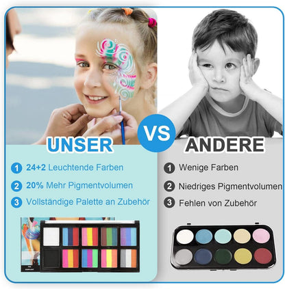 Kinderschminke Split-Kuchenpalette 26 Farben Schminkset