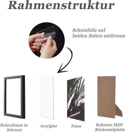 Fotorahmen 13x18cm Schwarz Holz Bilderrahmen Set Acrylglas 3er-Set