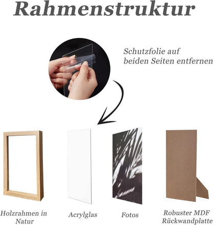 VUVUZULA A4 Bilderrahmen Holz 21x30cm Fotorahmen MDF Natur 3er Set