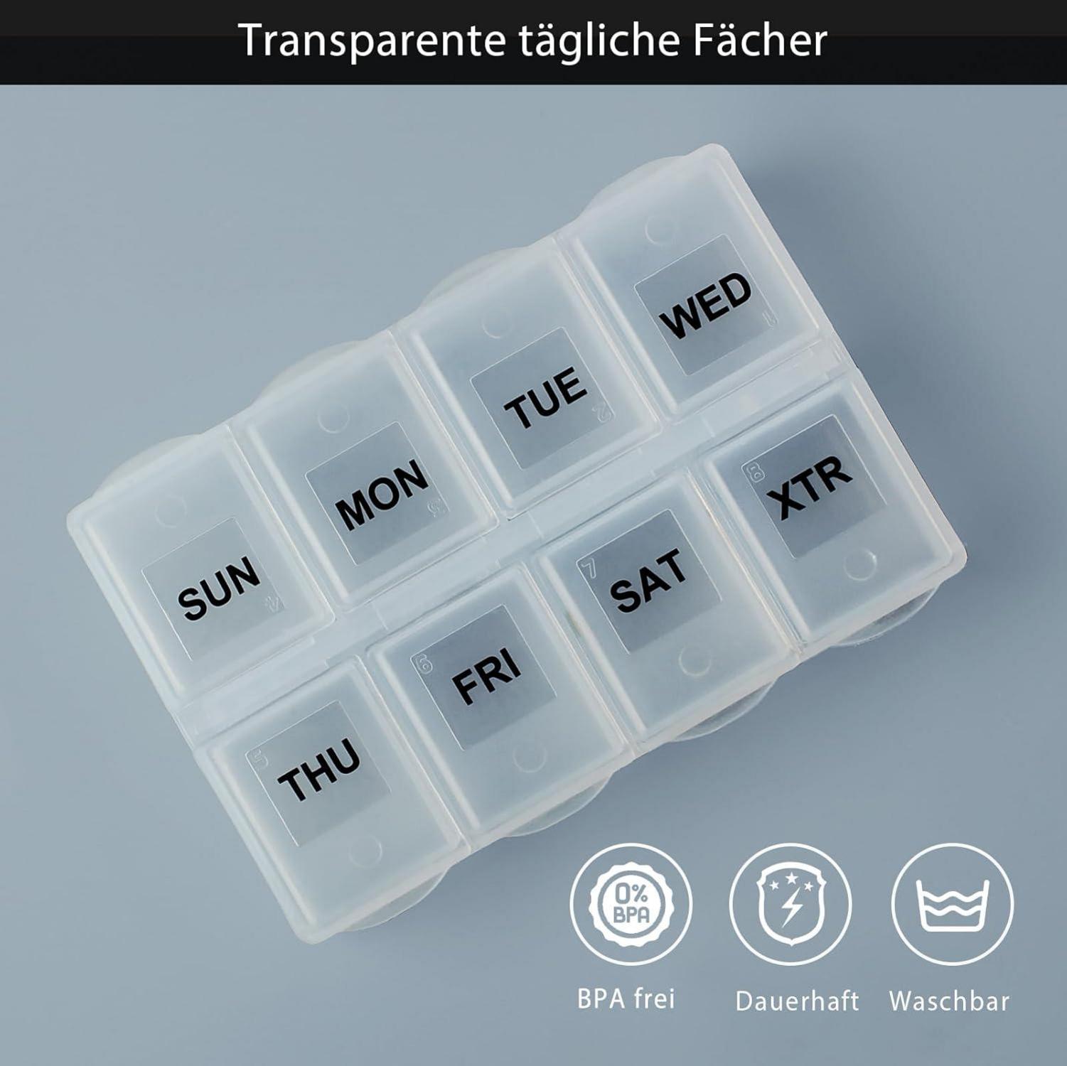 Tablettenbox 7 Tage Pillendose Reißverschluss Medikamentenbox Vitaminen