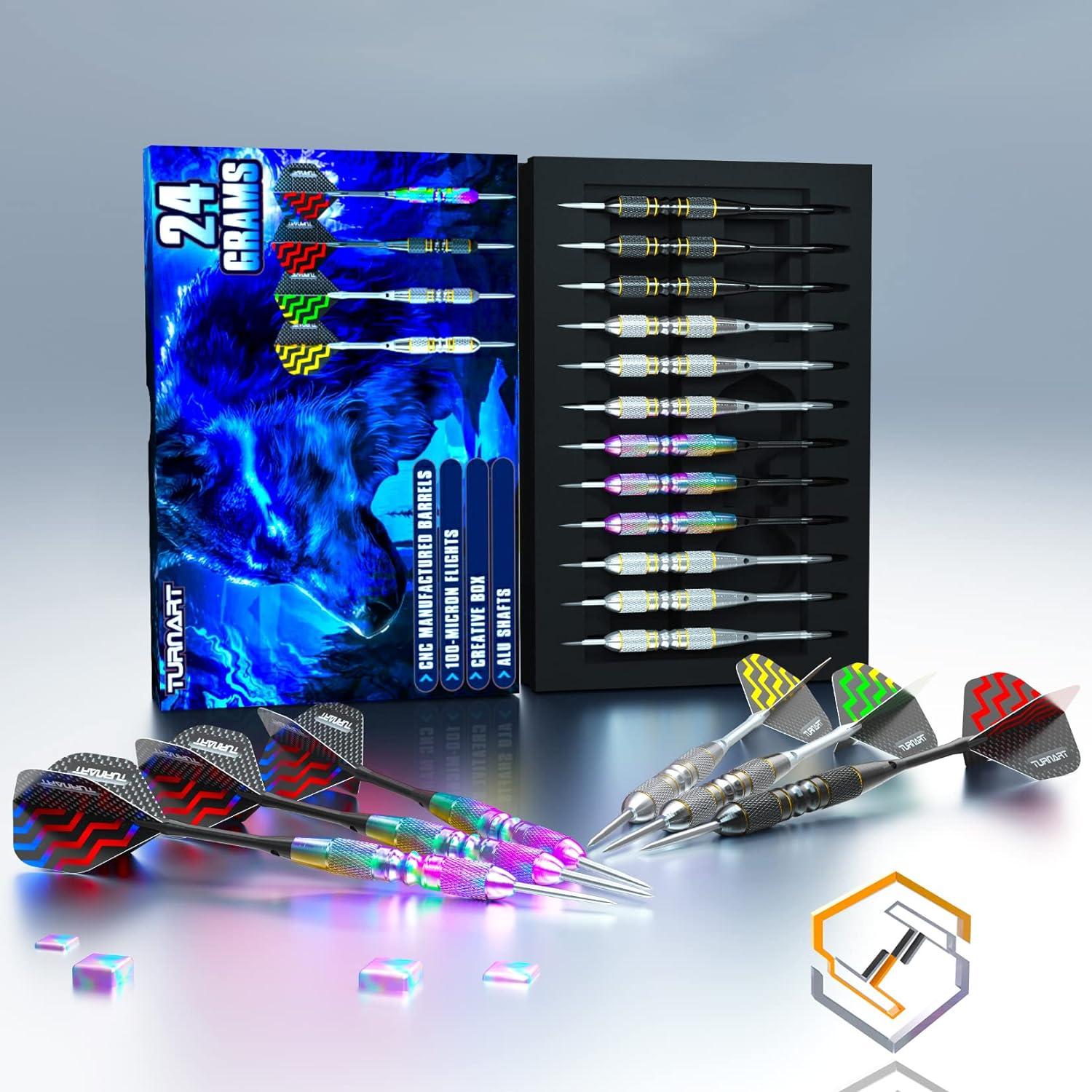 Turnart Dartpfeile Set mit 12 Profi Steeldarts und Case, Violett