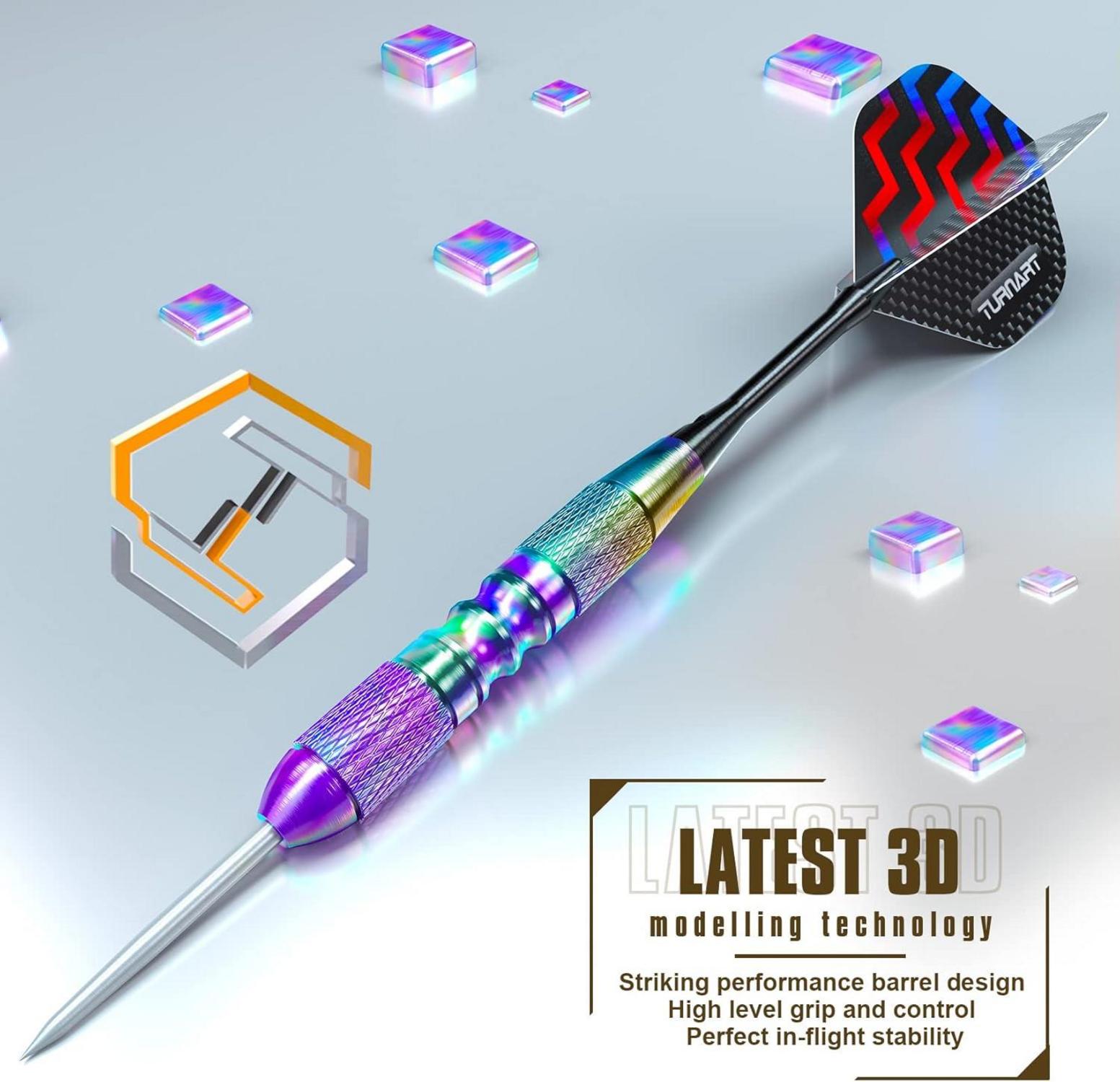 12 Profi Steeldarts mit Dart Case Violett, Metallspitze und hochwertiger Box